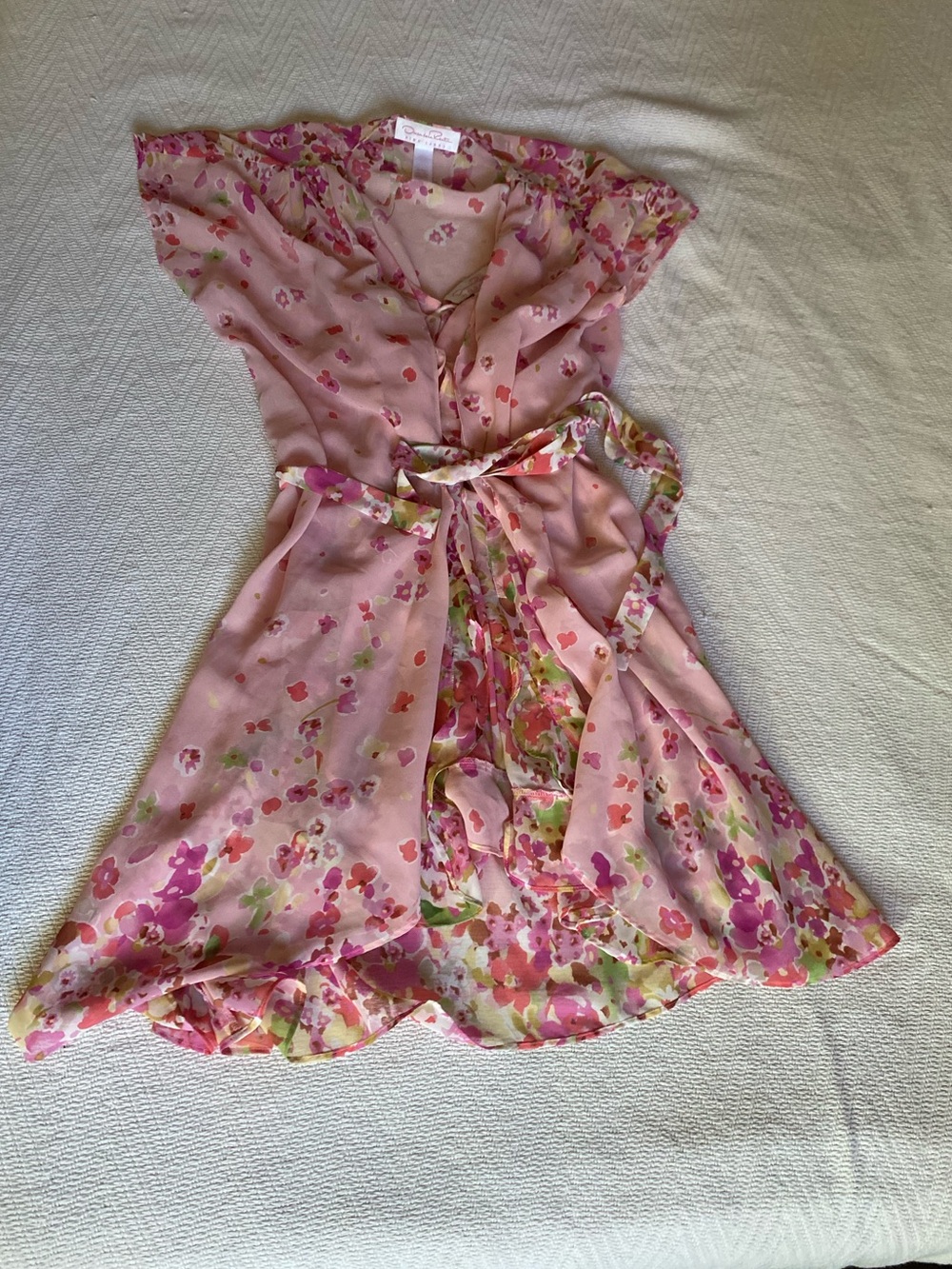 Oscar De La Renta Sheer Pink Floral Chemise and Robe Set size Medium